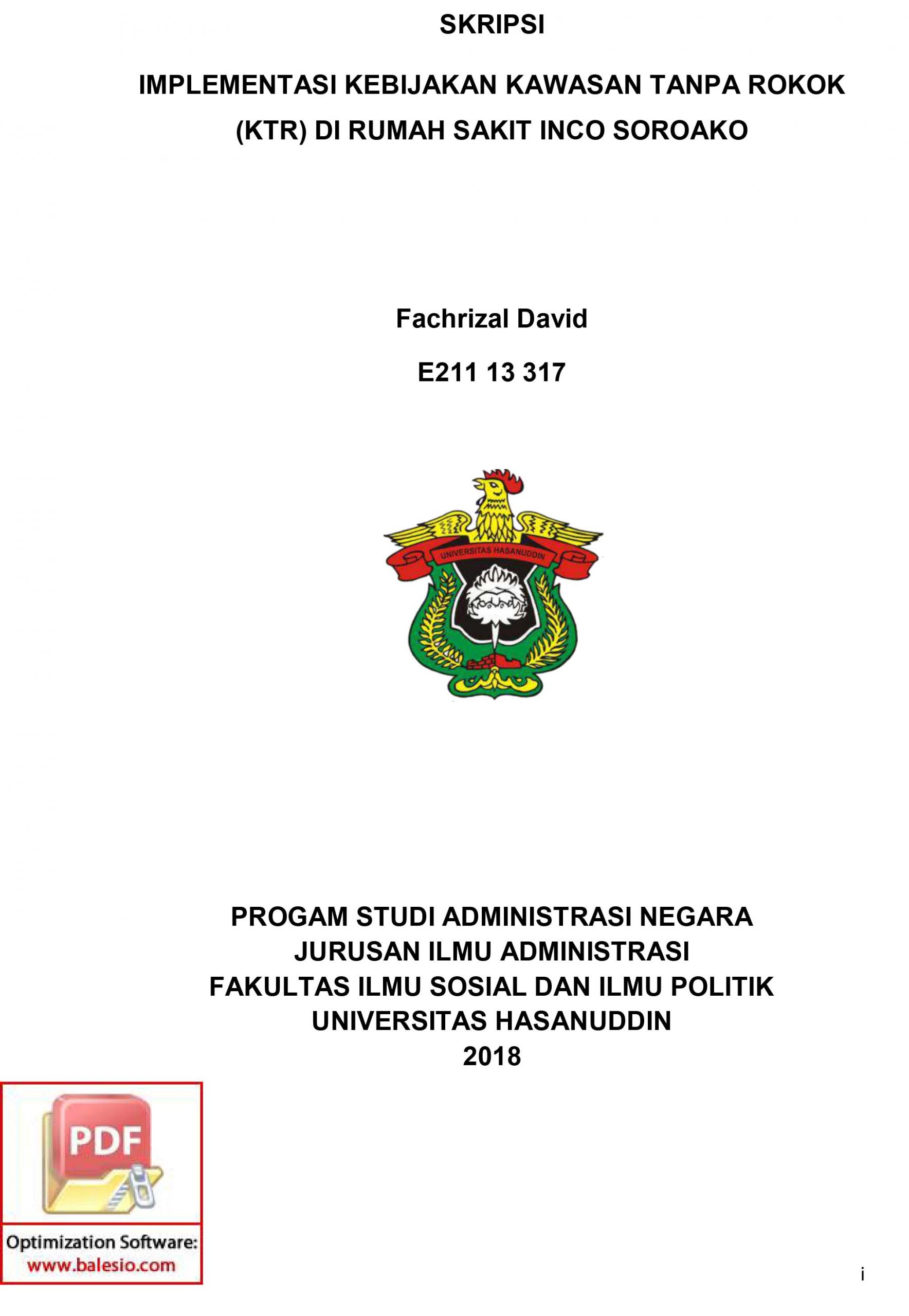 Skripsi Implementasi Kebijakan Kawasan Tanpa Rokok (KTR) Ddi Rumah Sakit Inco Soroako_FISIP Universitas Hasanudin – 2018