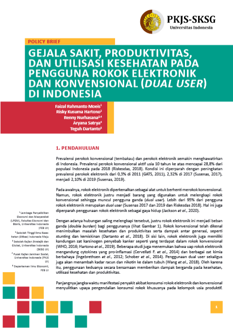 Lembar Kebijakan Gejala Sakit, Produktivitas, dan Utilisasi Kesehatan pada Pengguna Rokok Elektronik dan Konvensional (dual user) di Indonesia